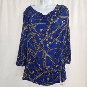 Elegant Blue Chain Print Women's Top
